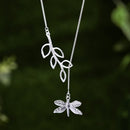 Lotus Fun Real 925 Sterling Silver Handmade Fine Jewelry Cute Dragonfly Leaves Necklace with Pendant Fashion for Women Collier