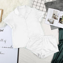 HiLoc Solid Satin Sleepwear Silk Pajamas Set Top And Shorts Two Piece Set Pyjamas Women Pajama Short Sleeve Home Suit Casual