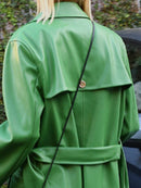 Lautaro Autumn Extra Long Green Leather Trench Coat for Women Long Sleeve Sashes Single Breasted Maxi Overcoat 2021 Streetwear