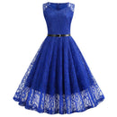 Women Summer Dress 50S 60S Elegant Vintage Lace Dress Robe Sleeveless Party Casual White Midi Vestidos