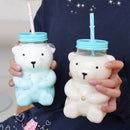 550ml Cute Cartoon Bear Sippy Cup Creative Heat Resistant Glass Water Bottle With Straw Juice Milk Kids Clear Drinking Bottles