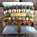 RH New Designer Fashion Red Beaded  Natural Stone Druzy Drop Charms 5pc Bracelets Sets For Women Jewelry DropShip