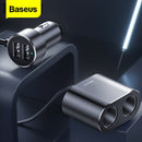 倍思车载点烟器分线器12V-24V双USB车载充电器插座100W汽车自动分线器电源适配器适用于车载USB集线器