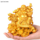 Resin God of Wealth Laughing Buddha Statue，Modern art sculpture，Chinese Home Feng Shui Dragon Turtle Decoration Figurines statue