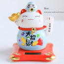 4.2 inch Solar Powered Ceramic Lucky Cat Daruma Figurine Shaking Arm Beckoning Fortune Cat Home Car Decor Wealth Maneki Neko