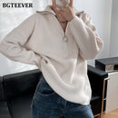 BGTEEVER秋冬拉链高领毛衣女休闲加厚长款套头衫女式宽松针织上衣2021