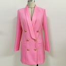 TOP QUALITY 2022 Newest Designer Blazer Jacket Women's Lion Buttons Double Breasted Satin Shawl Collar Long Brazer