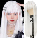 FGY Wine Red Women's Long Straight Hair Natural Hairline Synthetic Wig Honey Golden Brown Pure White With Bangs Daily Wear Wig