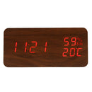 Alarm Clock LED Digital Wooden USB/AAA Powered Table Watch With Temperature Humidity Voice Control Snooze Electronic Desk Clocks