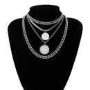 IngeSight.Z Punk Multi Layer Curb Cuban Chunky Thick Portrait Choker Necklace Women Vintage Carved Coin Pendant Necklace Jewelry