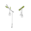 Thaya Enamel Women Earring Green Bamboo Earring Dangle With Pearl Retro Cute Earrings For Women Silver Earring Fashion Jewelry