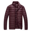 Schinteon Men Ultra Light White Duck Down Jacket Thin Stand Collar Solid Color Simple Autumn Outwear