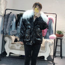 女士冬季羽绒服外套长款保暖银色派克大衣蒙古羊毛鸭绒