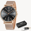 LIGE Womens Watches Top Brand Luxury Waterproof Watch Fashion Ladies Stainless Steel Wristwatch Casual Quartz Clock Reloj Mujer