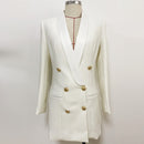 TOP QUALITY 2022 Newest Designer Blazer Jacket Women's Lion Buttons Double Breasted Satin Shawl Collar Long Brazer