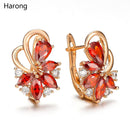 4 Color Noble Natural Zircon Flower Stud Earrings Red Green Color High Quality Earrings For Woman Aesthetic Luxury Jewelry Gift