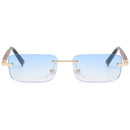 Peekaboo tinted rimless rectangular sunglasses retro blue brown imitated wood frame frameless women glasses for men uv400