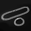 Necklace +Watch+Bracelet Hip Hop Miami Curb Cuban Chain Gold Color Iced Out Paved Rhinestones CZ Bling Rapper For Men Jewelry