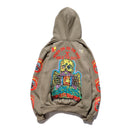 Retro Hip Hop Skull Letter Graffiti Fleece Hooded Hoodies for Men and Women High Street Loose Casual Pullover Sweatshirts