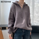 BGTEEVER秋冬拉链高领毛衣女休闲加厚长款套头衫女式宽松针织上衣2021