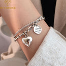 XIYANIKESilver Color Love Letter Heart Double Layer Bracelet Female Unique Design Thai Silver Retro Light Luxury Jewelry