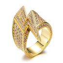Hip Hop CZ Stones Bling Lightning Rings Tready Cubic Zircon Iced Out Copper Zircon Personality Ring For Men Jewelry