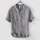 L888 Men Vintage Linen T-Shirts Pullover Casual Fresh Chinese Style V-Neck Half Sleeve Fashion Urban Thin Breathable Tees Male