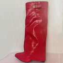 Ins Hot Spring Winter Great Quality Crocodile Print Upper Shoes Booty Knee High Pointy Toe Over-lay Side Zip Women Boots 43