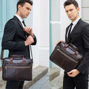 WESTAL Men's Briefcases Messenger Bag Men's Genuine Leather 14'' Laptop Bag Man Leather Office Business Bags for Document 8572