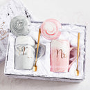 FSILE Marble Pattern Cup Gold Rim Mug Gift Box Set Coffee Cup  Couple Women Cup Flamingo Cup Ceramic with Hand Ceremony