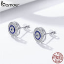 Bamoer Authentic 925 Sterling Silver Blue Zircon Evil Eye Lucky Eye Round Stud Earrings for Women Birthday Gift Jewelry SCE148