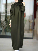 Women's Sweatshirt Dress 2022 Stylish Hoodies Long Sleeve Maxi Dress Female Casual Solid Hooded Vestidos Robe