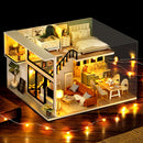CUTEBEE Dollhouse Kit with Furniture Led Lights Diy Miniature House to Build Tiny Doll House Cozy Time for Children Toy Gift