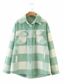 Autumn Winter Plaid Jackets Wool Blend Coat Fashion Button Thick Vintage Casual Office Warm Overshirt Ladies Outwear Chic Tops