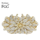 Boutique De FGG Dazzling Crystal Women Evening Metal Clutches Bag Hardcase Wedding Party Flower Bridal Handbag Clutch Purse