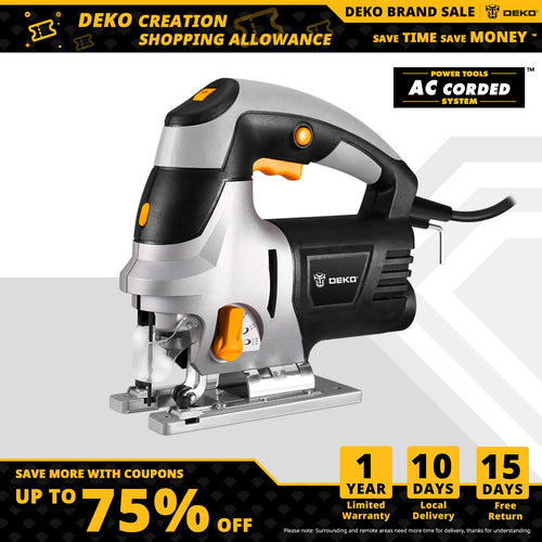 DEKO Jig Saw Electric Home Power Tools Miter Saw Machine DKJS80Q1 Laser Variable Speed with Metal Guide Ruler,Blade,Allen Wrench