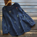 2022 New Casual Loose Irregular Embroidered Blouse Retro Long Sleeve Round Neck Women's Long Sleeve Shirts Camisas