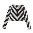 Office Lady Striped Print White Black Elegant Mini Skirt Suits Slim Crop Top Femme Clothing Sets Spring Fashion Retro Suit