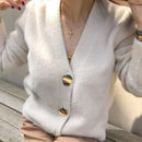 FMFSSOM 金色亮面纽扣单排扣羊毛女开衫毛衣休闲女款保暖优雅秋冬