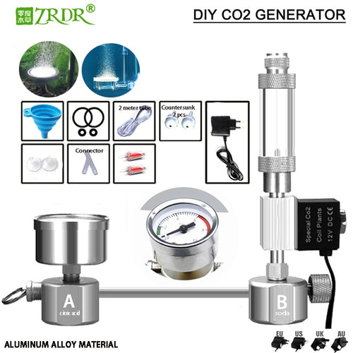 ZRDR 鱼缸DIY二氧化碳发生器系统套件，带电磁阀的二氧化碳发生器，泡泡计数器扩散器，用于水生植物生长