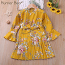 Humor Bear Autumn Winter Toddler Girl Dress Long Sleeve Cotton Ruffles Princess Dress Kids Corduroy Pleated Fashion Baby Dress