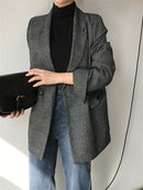 Colorfaith New 2022 Plaid Double Breasted Pockets Formal Jackets Checkered Winter Spring Women&