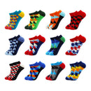 6-12 Pairs Novelty Funny Casual Ankle Socks Fashion Colorful Harajuku Fruit Animal Grid Cotton Men Socks Slippers