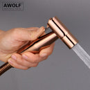 Awolf 玫瑰金卫生淋浴喷头手持式马桶坐浴喷雾器套装不锈钢净身器黄铜阀门肛门淋浴器 AP2102