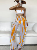 Three Pieces Tie Dye Bandeau Bikini Women Swimsuit with Ruffle Beach Pants 2022 Summer Beach Bathing Suit Bikini Set