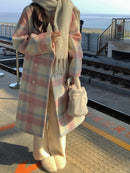 2022 Winter Rainbow Woollen Overcoat Women Casual Plaid Long Coats Office Lady Y2k Clothing Korean Fashion Trench Coats Jacket