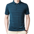BROWON Fashion Striped Men Tshirt SummerThin Breathable Turn-down Collar Male Tees Short Sleeve Business Work Plus Size Tops