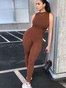 Kliou new jumpsuit women elastic hight casual fitness sporty rompers sleeveless zipper activewear skinny summer outfit