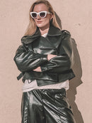 Ailegogo 2022秋冬新款女士皮革钱包夹克机车皮衣女Modis外套女Veste Cuir De Couro