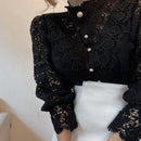 Spring Hollow Out Lace Shirt Women Blusas Mujer De Moda 2022 Office Lady Flower Blouse Stand Collar Button Female Clothing 12419
